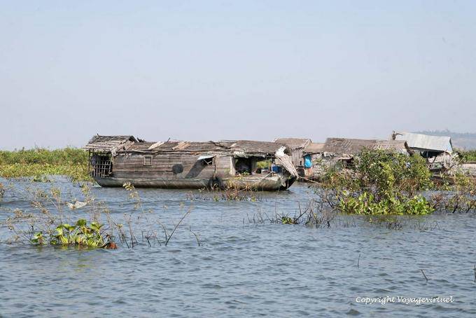 Barge housing the largest freshwater river or Tonle Sap - Cambodia
