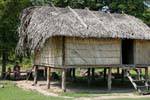 Rural house on stilts, wood, reeds and palms, Cambodia.