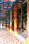 Paintings kitsch colors inside the pagoda, Wat Nokor, Kampong Cham, Cambodia.