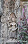 Sculpture on the wall of a gallery, Temple Nokor Bachey, Kampong Cham, Cambodia.