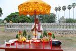 Altar with offerings Bachay Nokor pagoda, Kampong Cham, Cambodia.