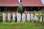 Procession of monks at Nokor Bachay pagoda, Kampong Cham, Cambodia.