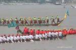 Rowers on dragon boat racing Om Touk, Phnom Penh, Cambodia.