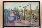 Torture to stifle the prisoner in a foul water tank, paint Vann Nath, S-21, Phnom Penh, Cambodia.