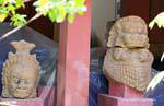 Heads Yaksa and guardian lion Museum Phnom Penh, Cambodia.