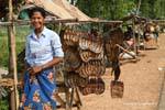 Suspensions of fish and laugh Cambodian towards Batheay, Cambodia.