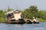 Floating and flowered house, Tonle Sap Lake, Cambodia.