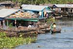 Daily life in a floating village of Tonle Sap Lake, Cambodia.