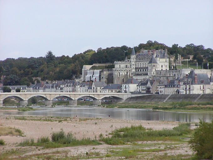 Panorama of the bridge and the castle of Amboise, France.