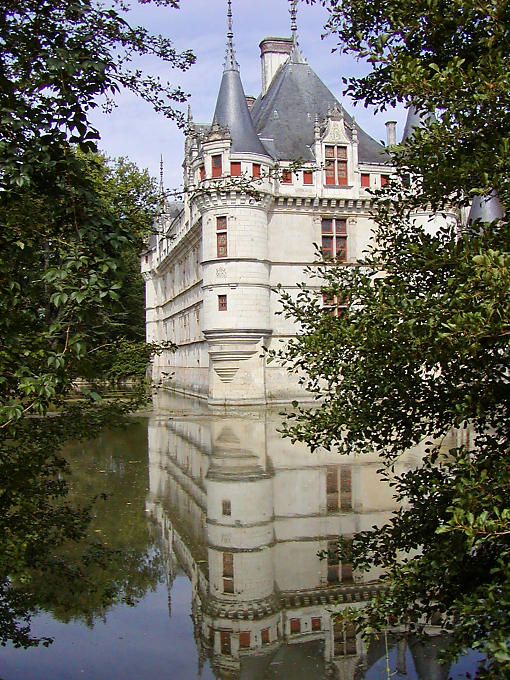 Reflections of the garden, Château d'Azay-le-Rideau, France.