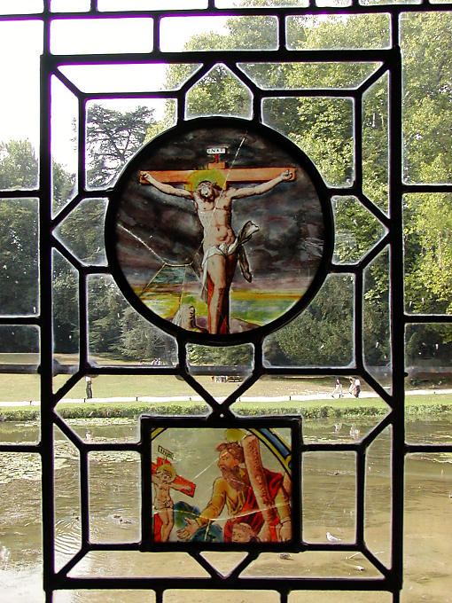 Stained glass window of a lounge, Château d'Azay-le-Rideau, France.