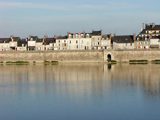 Facades on the right bank of the Loire, Blois, France.