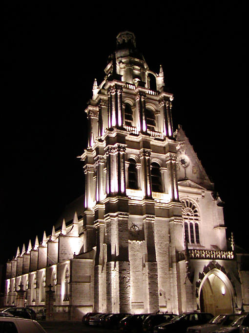 St. Louis Cathedral, night view, Blois, France.