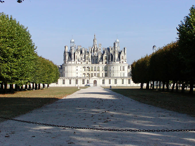 View from an alley in the park, Château de Chambord, France.