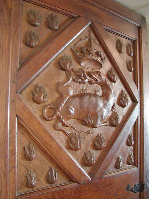 Salamander dragon on a door, Chambord Castle, France.