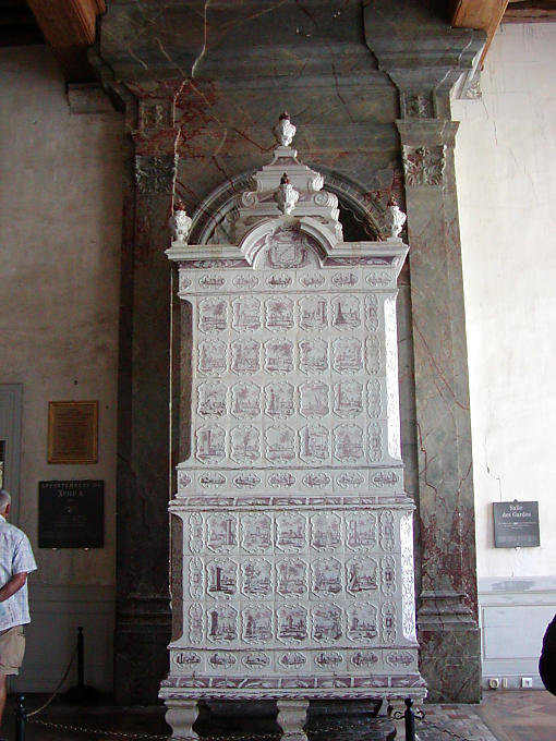 Monumental stove in the guardroom, Chambord, France.
