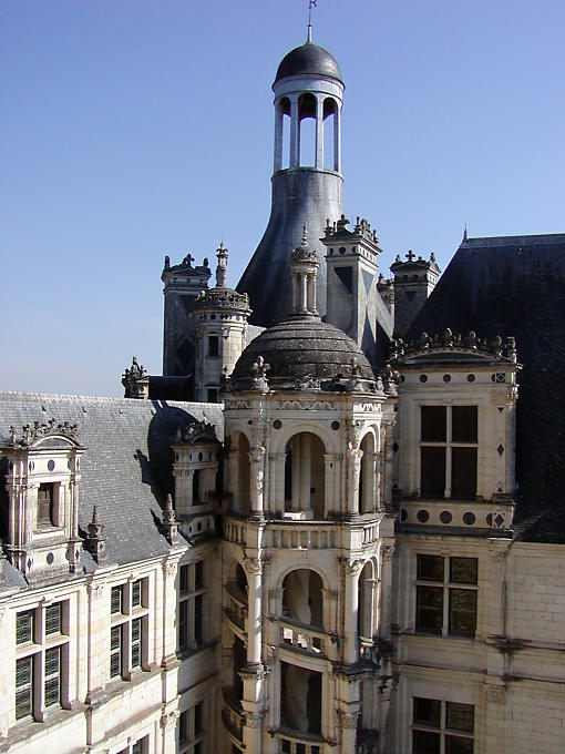 Chambord, exterior view of the staircase, France.
