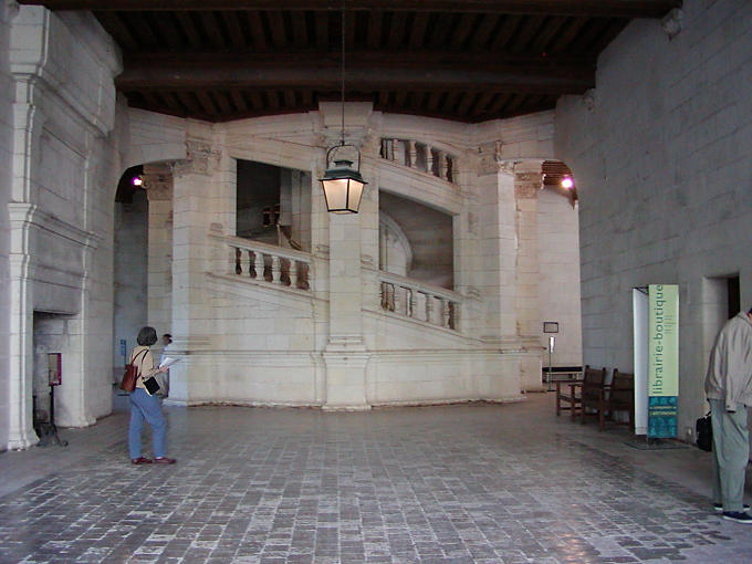 Chambord staircase view designed by Leonardo da Vinci, France.