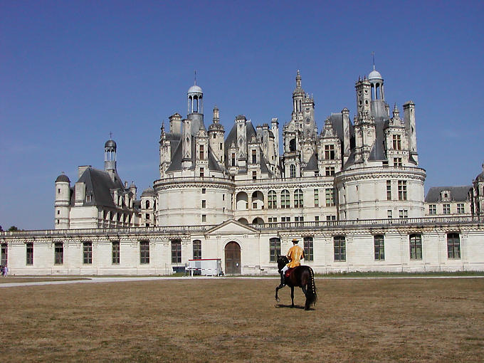 Cavalier in the courtyard, Castle of Chambord, France.
