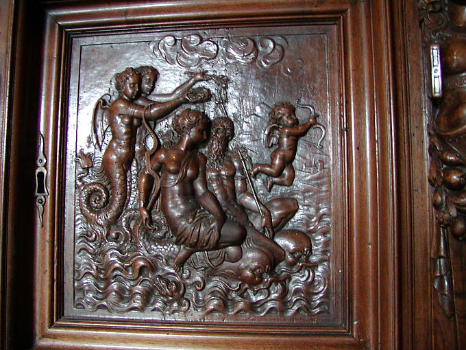 Detail of a furniture fair François 1 Château de Chenonceau, France.