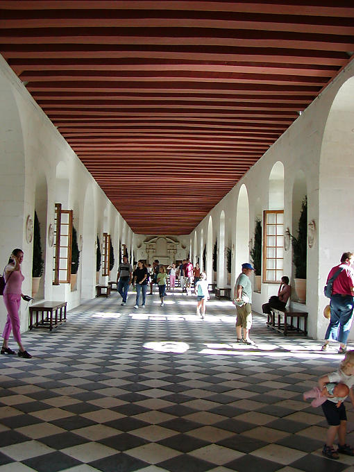 Gallery with exposed joists, Château de Chenonceau, France.
