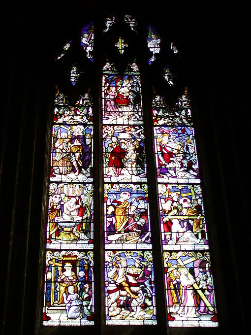 Stained glass window of the college, Clamecy, France.