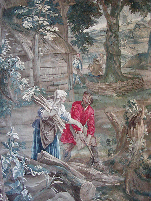 Detail of a tapestry, popular life in Flanders, Castle of Ussé, France.