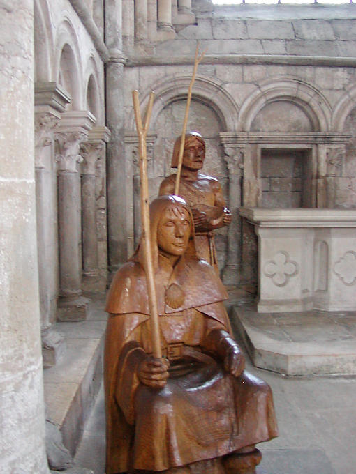 Wood Compostela pilgrims, Vézelay, France.