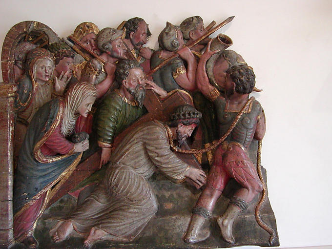 Gallery polychrome wooden sculpture, Villandry, France.