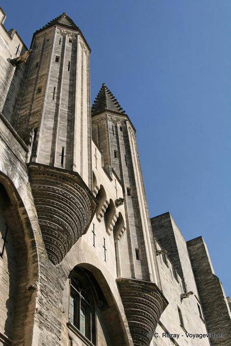 The two turrets above the door of Champeaux, Palais des Papes, Avignon, Provence, France