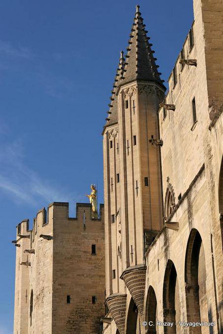 Perspective of the west facade, Palace of the Popes, Avignon, Provence, France