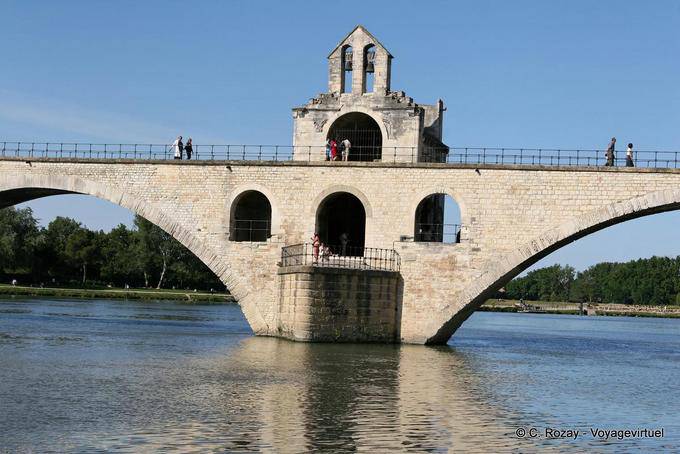 Bridge of Avignon in the second arch is built St. Benezet chapel, and above, St. Nicolas Chapel, Provence, France