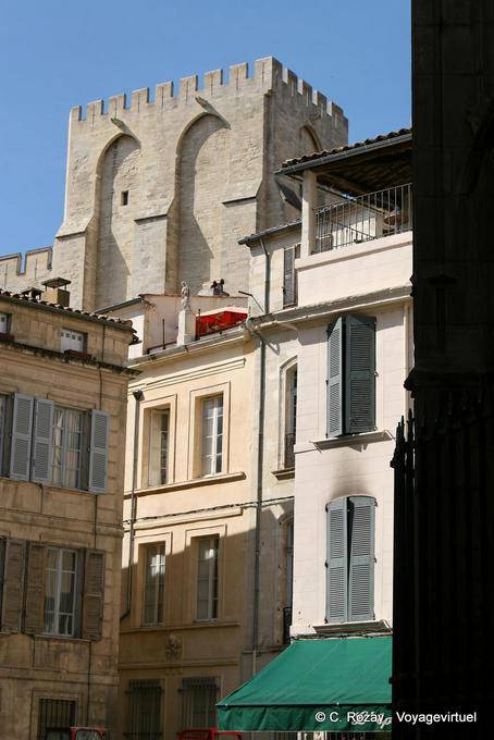 Houses at the foot of the St. Lawrence round Peyrollerie street Avignon, Provence, France