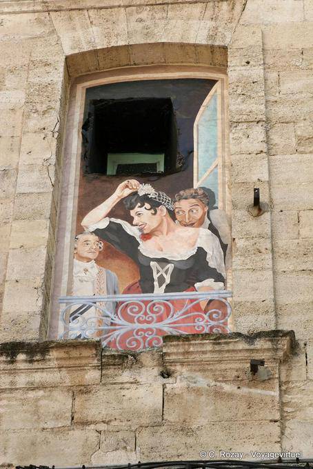 Stars painted in trompe-l'oeil in a window frame, Avignon, Provence, France