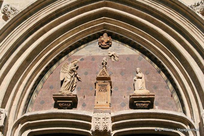 Pediment of the portal of St. Agricola of Avignon Collegiate, Provence, France