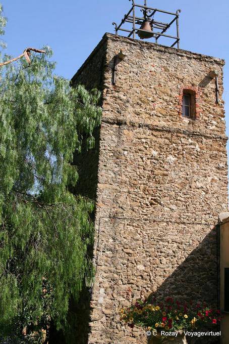 View a medieval bell tower Bormes-les-Mimosas, Provence, France