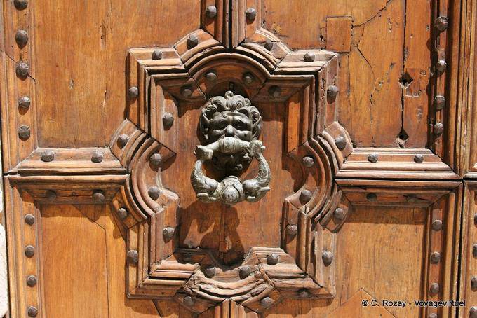 Frejus, close-up on door of the Cathedral, Provence, France