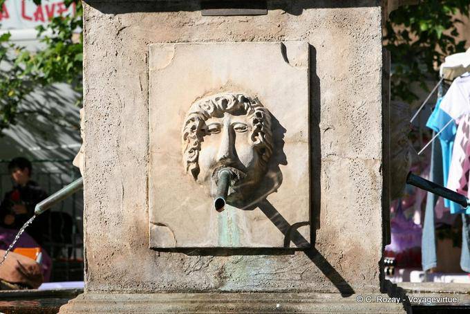 La Garde-Freinet, funny head fountain, Provence, France