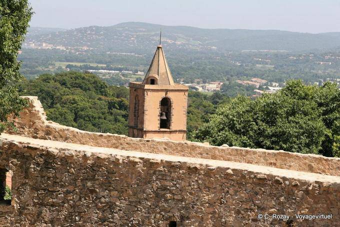 Grimaud, view tower from the ramparts of the castle, Provence, France