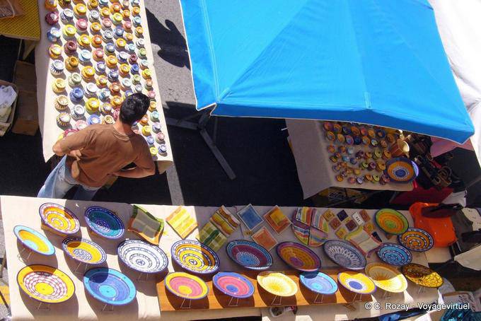 Ramatuelle, colorful pottery craft market, Provence, France