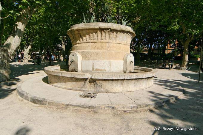 Saint-Tropez, antique fountain in a park, Provence, France
