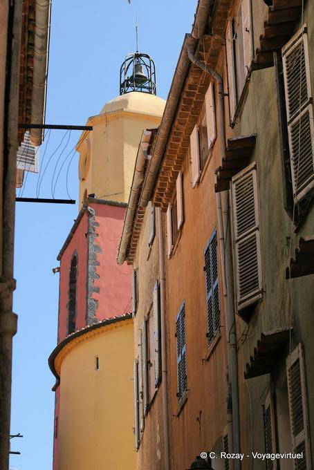 Corner view of the steeple of Saint-Tropez, Provence, France