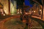 Fountain night view in Avignon Street, France.