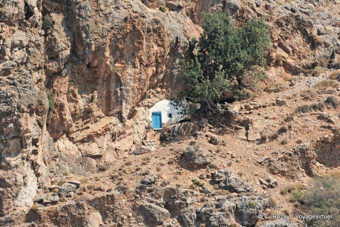 Agia Roumeli house or chapel in the cliff - Crete, Greece