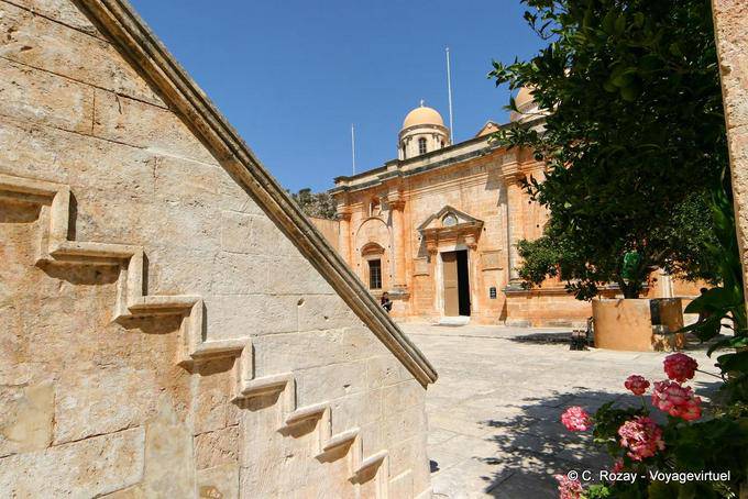 Exterior architecture of the Monastery of the Holy Trinity, Agia Triada Akrotiri - Crete, Greece