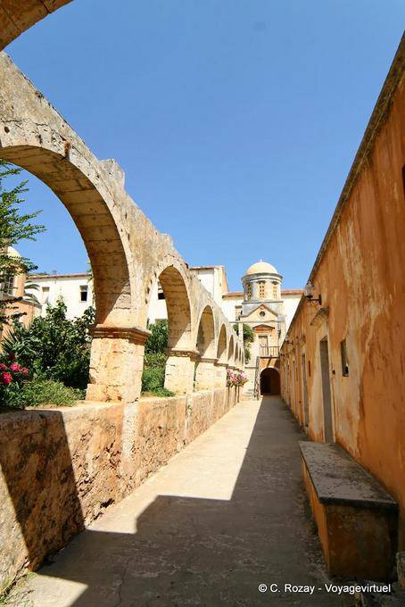 Arcades around the central garden, Agia Triada Akrotiri - Crete, Greece