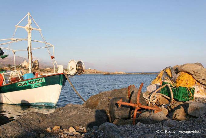 Fishing boat moored at anchor, Frangokastello - Crete, Greece