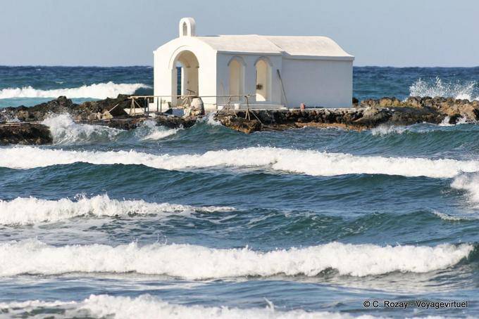 The chapel of Agios Nikolaos in waves, Georgioupoli - Crete, Greece
