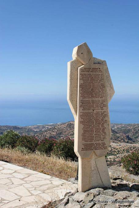 Names of the victims on a statue dedicated to the massacre and sacrifice of Amiras Viannites - Crete, Greece