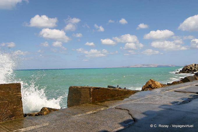 The sea from the breakwater going Venetian fort, Heraklion - Crete, Greece